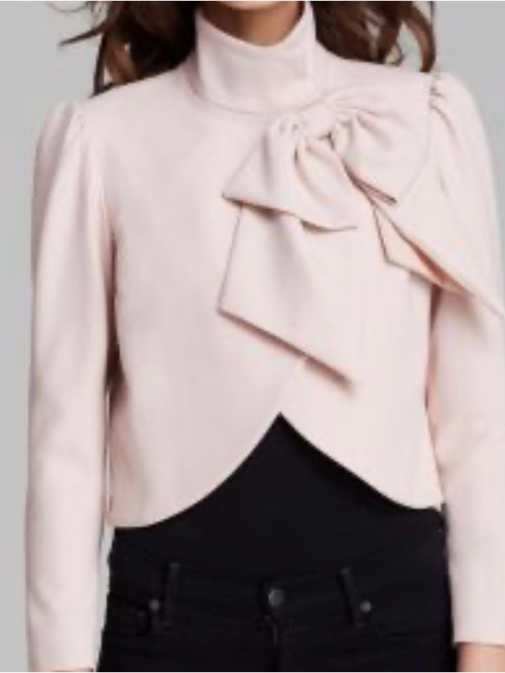 Alice + Olivia Addison Pale Pink Bow-Front Cropped Blazer - Picture 4 of 6
